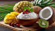 © syhin_stas - gourmet coconut rice with tropical fruits, exotic food photography style, copy space