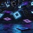© PixelCrafter - 'Futuristic Neon Microchips Floating in Digital Space – AI Technology Concept Background'