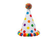 © Florin - Colorful polka dot party hat with pompom and fringe isolated PNG, fun celebration headwear for birthday or festive event on transparent background