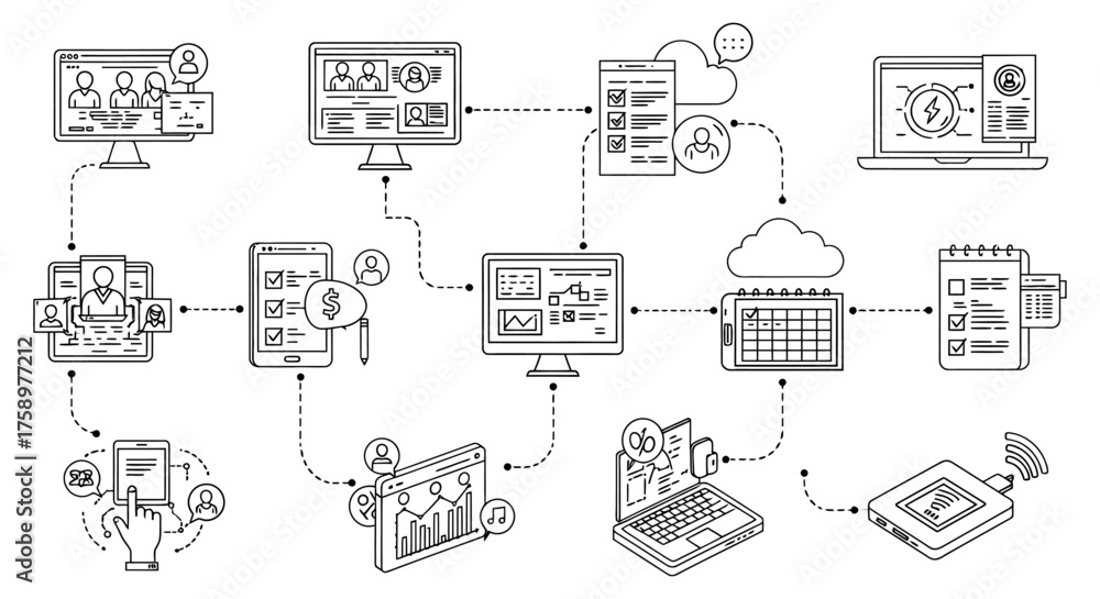 data network flow illustrating digital business process management and ...