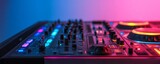 DJ Mixer in Neon Light, electronic music, audio equipment