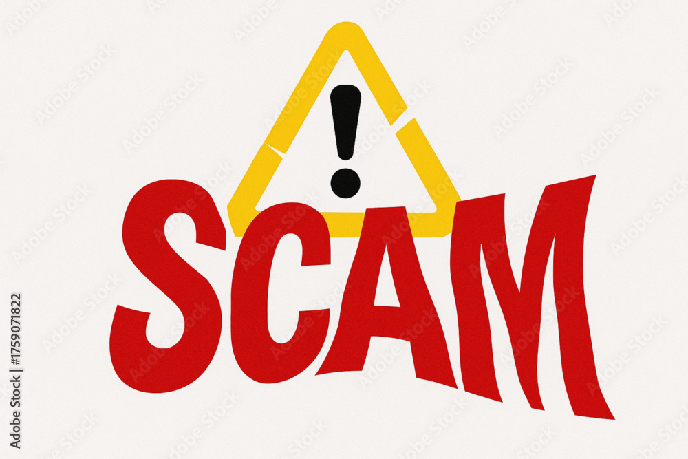Scam Check Icon Scam alert icon with bold red text and broken warning triangle Stock ...