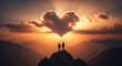 © SaifulAziz - Romantic Mountain Peak: Couple Under Heart-Shaped Cloud at Sunset