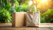 © andre - Eco-Friendly Packaging Sustainable Shopping Bag and Cardboard Box in Natural Setting