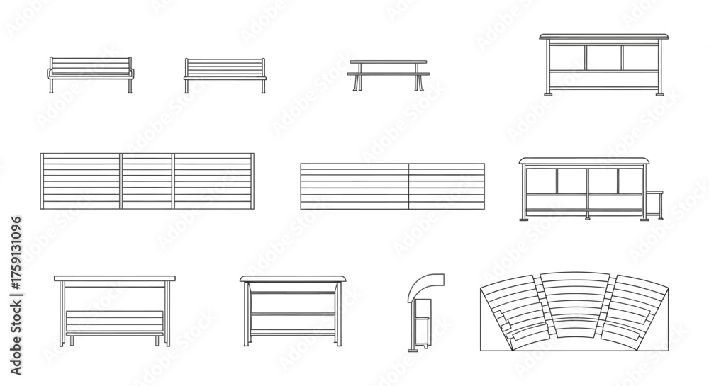 outdoor furniture plan benches fences bus shelters and curved seating ...
