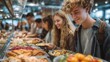 © Crocodilchik - School kids standing at lunch counter choosing meals side by side