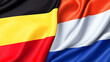 © Farhan - Belgium and Netherlands Flags Flowing Together Symbolizing Unity and Partnership, Ideal for International Business and Cultural Exchange Projects