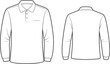 © merajul - Men’s long sleeve polo shirt flat sketch with collar and button placket, fashion CAD front and back technical drawing