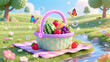 © lin - Summer Picnic Scene with a Colorful Fruit Picnic Basket