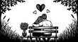 © MdMoklesur - Romantic Couple Hugging on Park Bench with Hearts Perfect for Valentine's Day Web Design