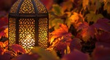 Autumn lantern scene for st. martin's day celebration design featuring warm glowing light and colorful leaves