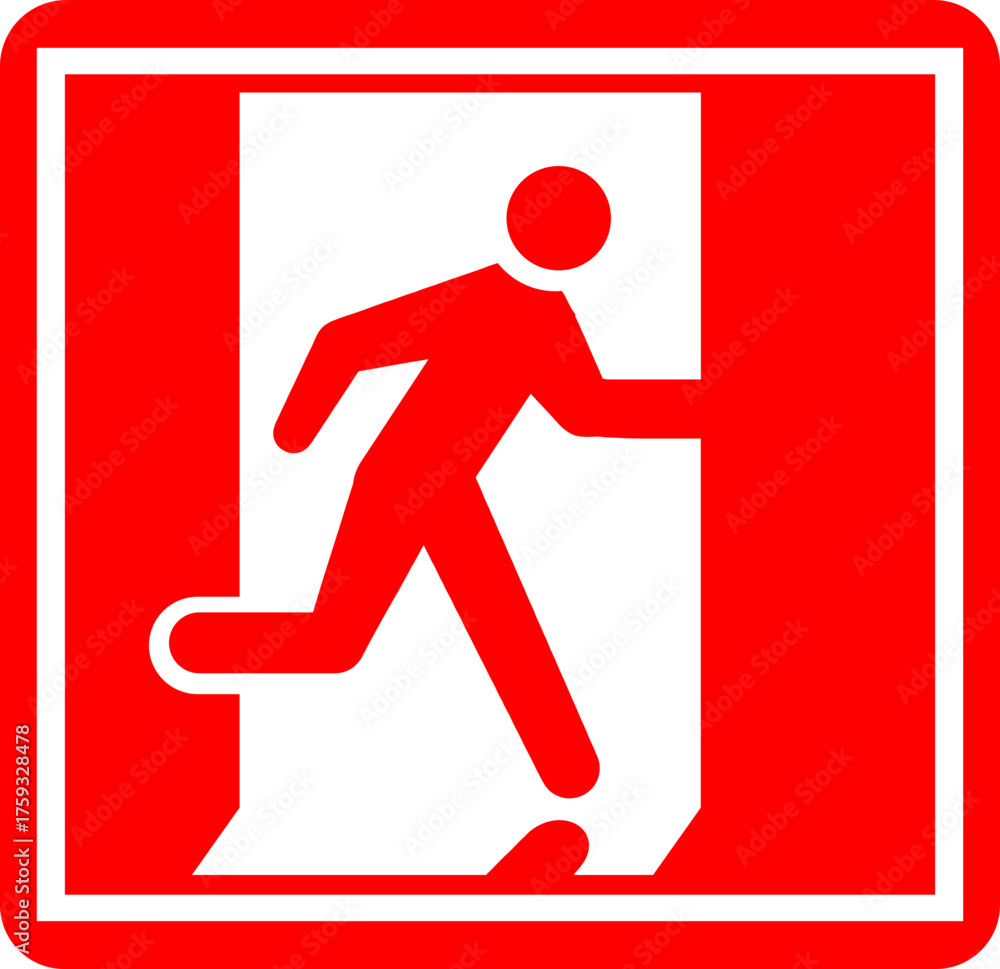 Emergency Relocation Sign Emergency Exit Icon. Vector illustration of running man and exit door ...