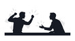 © Suhadi - Silhouettes of two men having an intense discussion or argument with expressive hand gestures, black and white