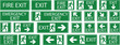 © Vector Store - Emergency Exit Icon set. Vector illustration of running man and exit door sign. Escape and evacuation symbol. Various exit sign isolated white background.Evacuation and relocation of people to safety.