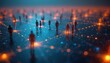 © Maryna - Conceptual photo shows network, connectivity, global connection. Silhouettes people stand on grid lines. Abstract image reflects social interaction in digital world communication tech.
