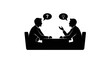 © AlyaNaja - Two silhouetted men in suits sit at a table, exchanging ideas, one has a question, the other an idea