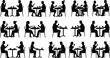 © Md - Silhouettes of people sitting together at tables in restaurant or cafe, dining, drinking, talking, and eating in casual social settings