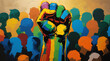 © Euphoria - Human rights day colorful hand fist on a background of  people