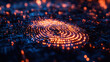 © Shehzad - Dynamic digital fingerprint glowing with futuristic orange energy on a circuit board, symbolizing cutting edge technology and cyber security innovation.