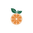 © bristy - Stylized logo featuring an orange slice with bright orange segments and two green leaves vector