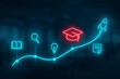 © Koushik - Educational path and career development growth with neon icons for study, idea, graduation, and success representing learning to success journey