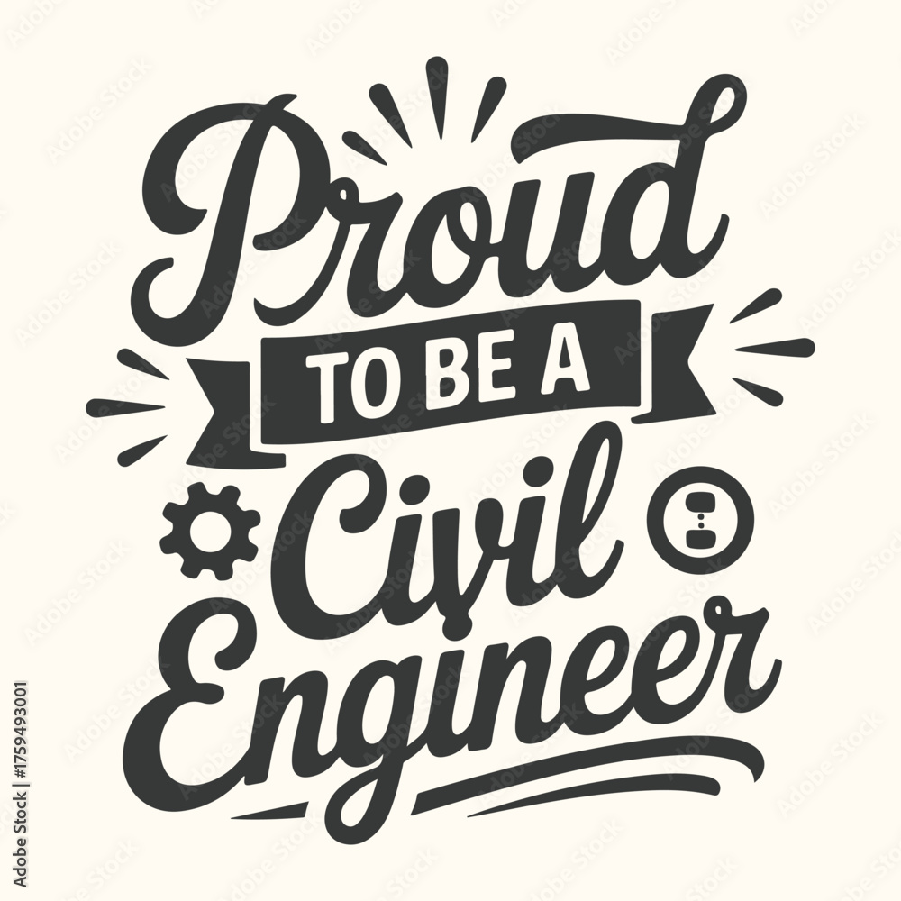 Vector art of proud to be a civil engineer typography with icons