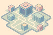 © Дар'я Солтис - Data hub geometric glowing illustration stylized buildings overall simplified vector fences
