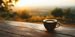 © chaiwat - cup coffee rests on rustic wooden table with steam rising gently while a blurred nature background glows with the warm golden light of sunset, evoking calm and relaxed lifestyle moments