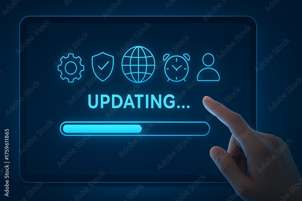 Software update in progress with loading bar on touchscreen display ...