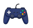 © Agie - Illustration of a blue video game controller with colorful buttons and a classic design suitable