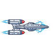 © Nur - A stylized of a futuristic spaceship with engines firing.