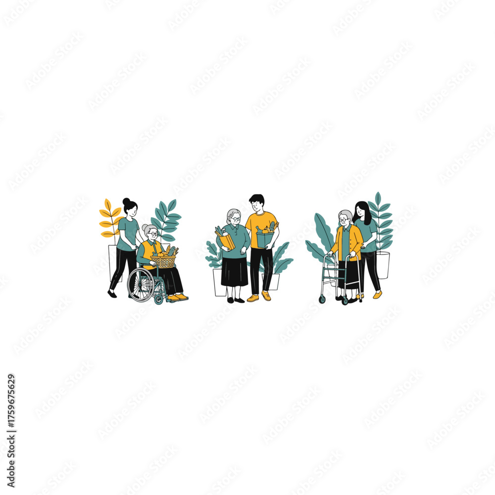 Caring for the elderly with compassion and support. Stock Vector ...