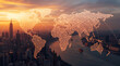 © Soffol_Stock - Global connectivity concept world map superimposed over cityscape at sunset