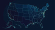 © Palevi - Futuristic digital map of the United States with glowing network connections.