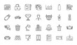 © MSTRABEIA - Business and office productivity line icon set. Vector pictograms of essential items, tools, and activities for daily work, thin linear illustration.