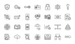 © MSTRABEIA - Cybersecurity, finance, and data line icon set. Vector pictograms of shield, padlock, ID card, credit card, mobile banking, cloud storage, microchip, password, thin linear illustration.