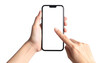 © Wahyudi - Human hands holding a smartphone with a blank screen and pointing at it