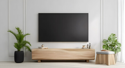  Modern living room with a sleek TV and stylish cabinet, creating a clean and contemporary entertainment space