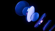 © BHP Studio - Series of blue glass lenses are arranged in floating sequence against black background, creating futuristic and abstract visual