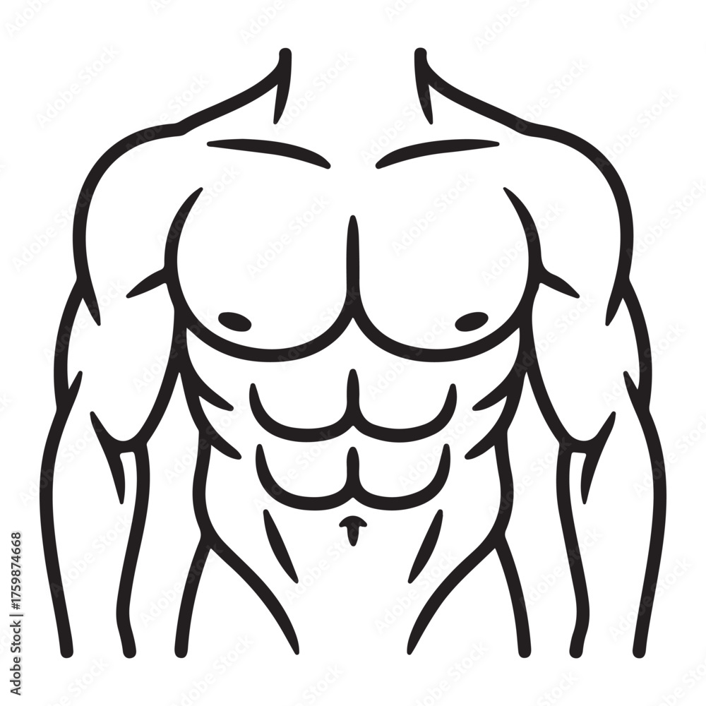 Muscular male torso six pack abs outline silhouette Stock Vector ...