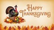 © Pixzart - A happy thanksgiving greeting with a turkey and cornucopia on a golden background