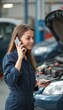 © natakot - Smiling woman mechanic talking on the phone