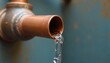© BeeSee - Leaking Copper Pipe with Water Droplets, Illustrating Plumbing Problems and Home Repair Issues Concept of Maintenance, Damage and Water Waste, created with generative ai