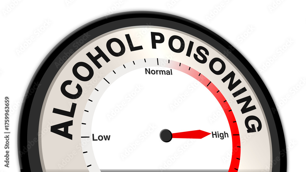 Alcohol poisoning at high severity, displayed on a barometer or ...