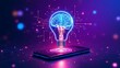 © Tanjina - Brain power ai concept lightbulb on phone futuristic technology innovation idea generation network data on transparent background