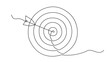 © Bilas - Continuous one line drawing of arrow in center of target. Single line art minimalist hand drawn vector illustration