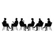 © Mirsab - Modern silhouette of business team seated at table, engaged in a focused meeting, collaborative discussion, and strategic planning