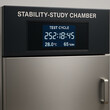© shiva - Stability study chamber displaying temperature and humidity test cycle, pharmaceutical laboratory equipment for long term stability testing, stainless steel controlled environment cabinet for medicine