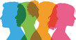 © Inovo Lab - Diverse Silhouettes of People of Different Colors in Profile | Group of colorful human heads for social inclusion, diversity and teamwork concepts