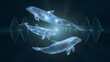 © Auraclicks - Animal communication study surreal glowing dolphins connected radiant sonar waves conceptual science artwork